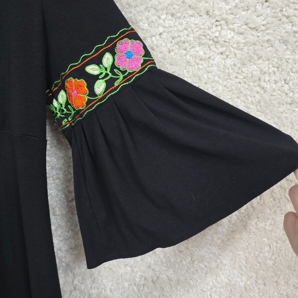 Cache Dress Womens Medium Black Short Bell Sleeve Embroidered Boho Festival - Picture 4 of 14
